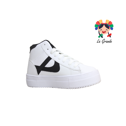 010711 PANAM Blanco Negro Tenis de bota para Joven y Dama
