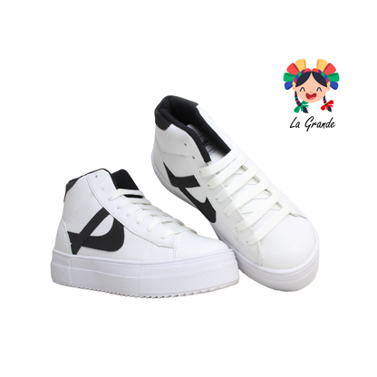 010711 PANAM Blanco Negro Tenis de bota para Joven y Dama