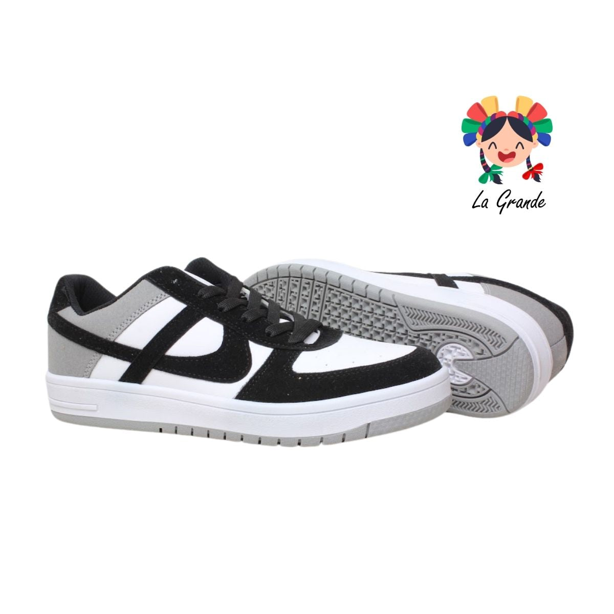 010730 PANAM Gris Negro Napa Tenis Casual para Dama, Joven y Caballero