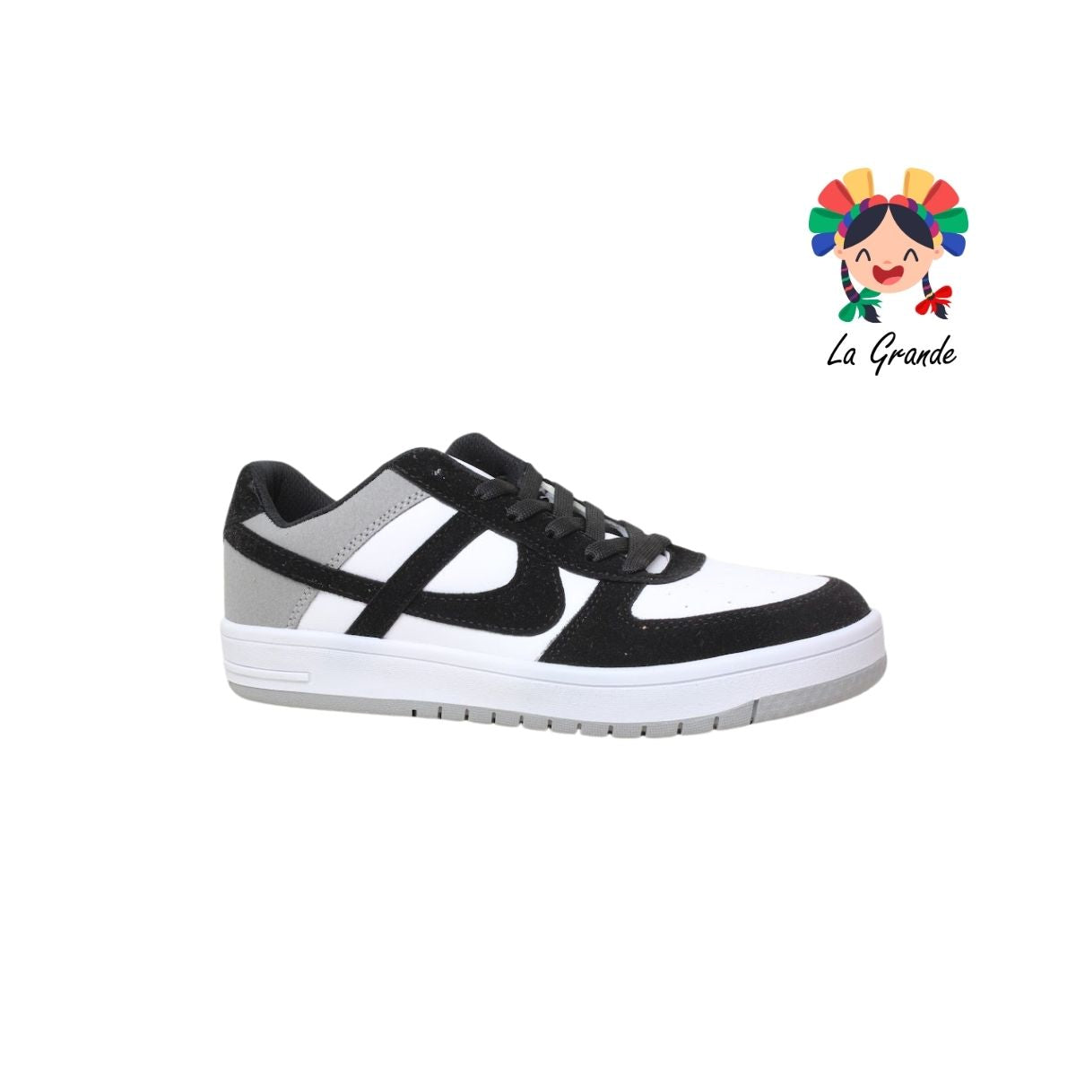 010730 PANAM Gris Negro Napa Tenis Casual para Dama, Joven y Caballero