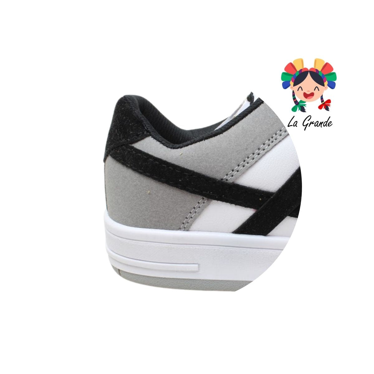 010730 PANAM Gris Negro Napa Tenis Casual para Dama, Joven y Caballero