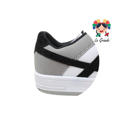 010730 PANAM Gris Negro Napa Tenis Casual para Dama, Joven y Caballero