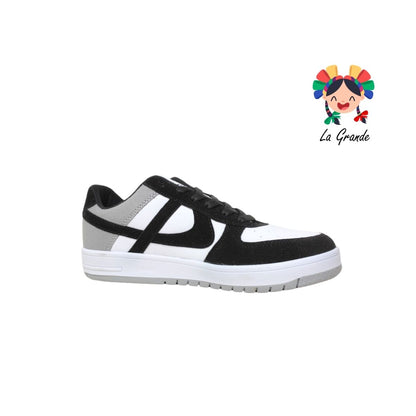 010730 PANAM Gris Negro Napa Tenis Casual para Dama, Joven y Caballero