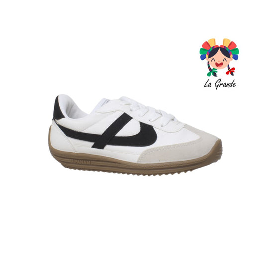 010800 PANAM Blanco Negro Gamuza Tenis Choclo para Dama y Joven Nacional Original