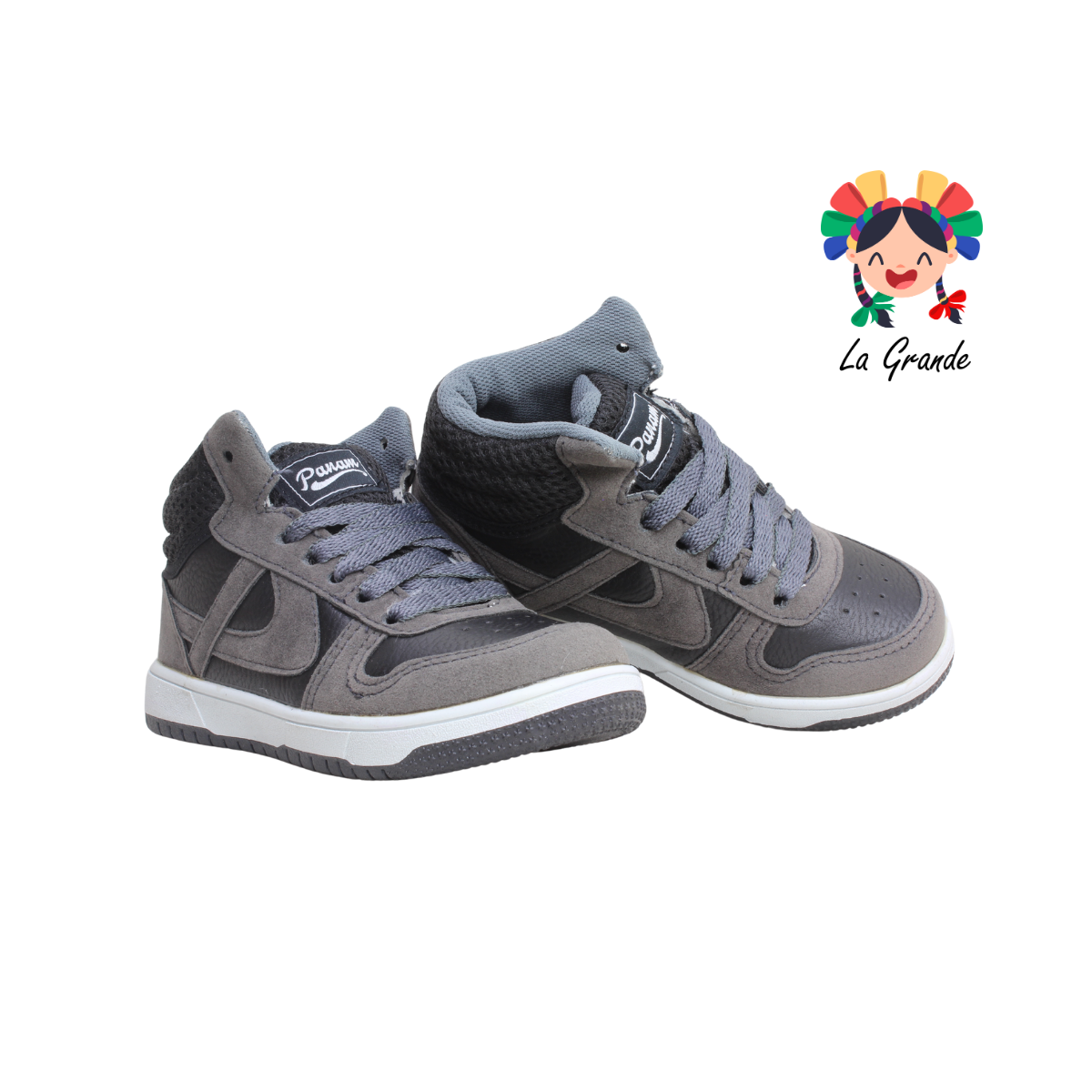011517 PANAM Gris Negro Napa Tenis Escolar Urbano para Niña y Niño Original