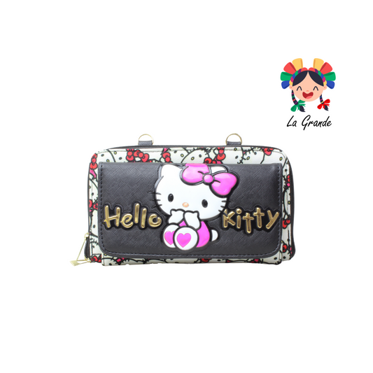 014 Cartera Negro Rojo con Porta Celular Hello Kitty