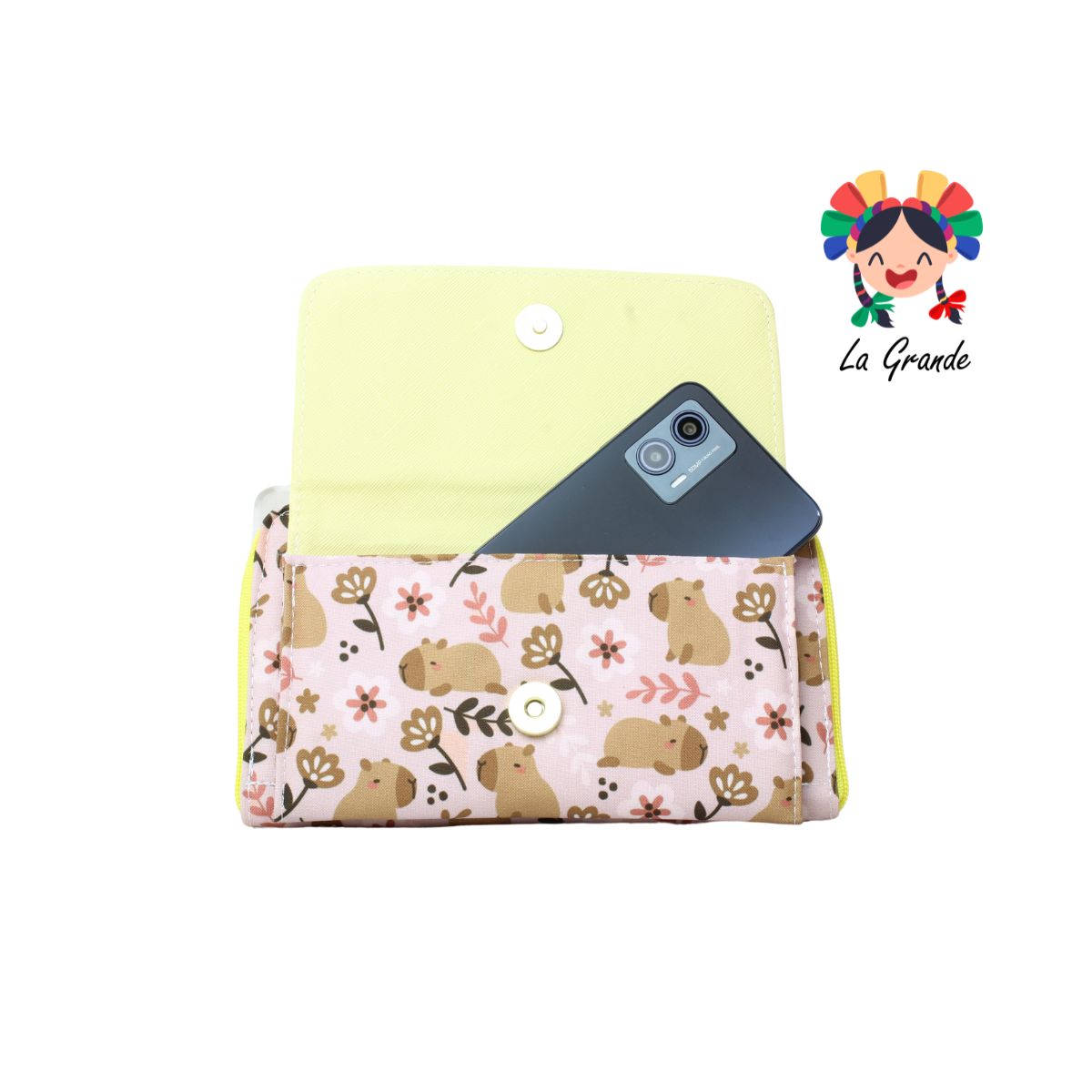 014 Cartera Amarillo Latte Capibara con Porta Celular