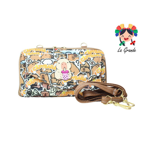 014 Cartera Café Amarillo Capibara con Porta Celular