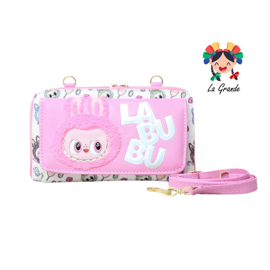 014 Cartera Rosa Blanco Labub con Porta Celular