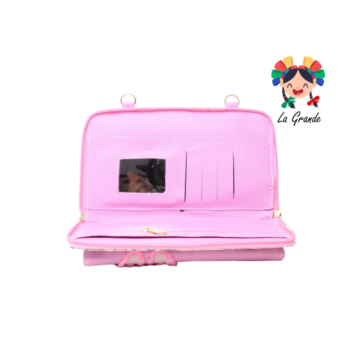 014 Cartera Rosa Blanco Labub con Porta Celular
