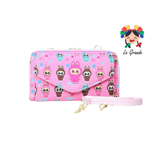014 Cartera Rosa Lila Labub con Porta Celular