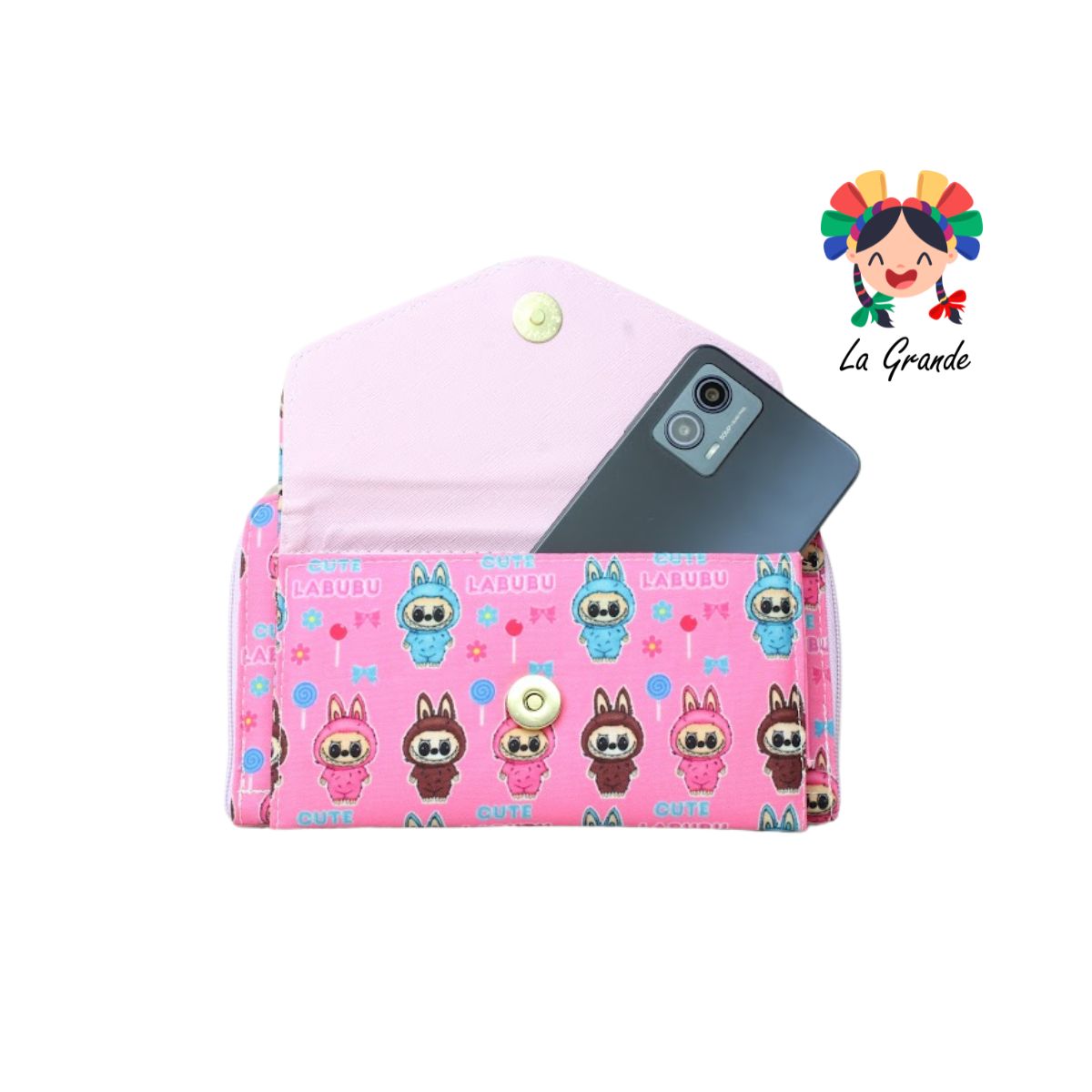 014 Cartera Rosa Lila Labub con Porta Celular