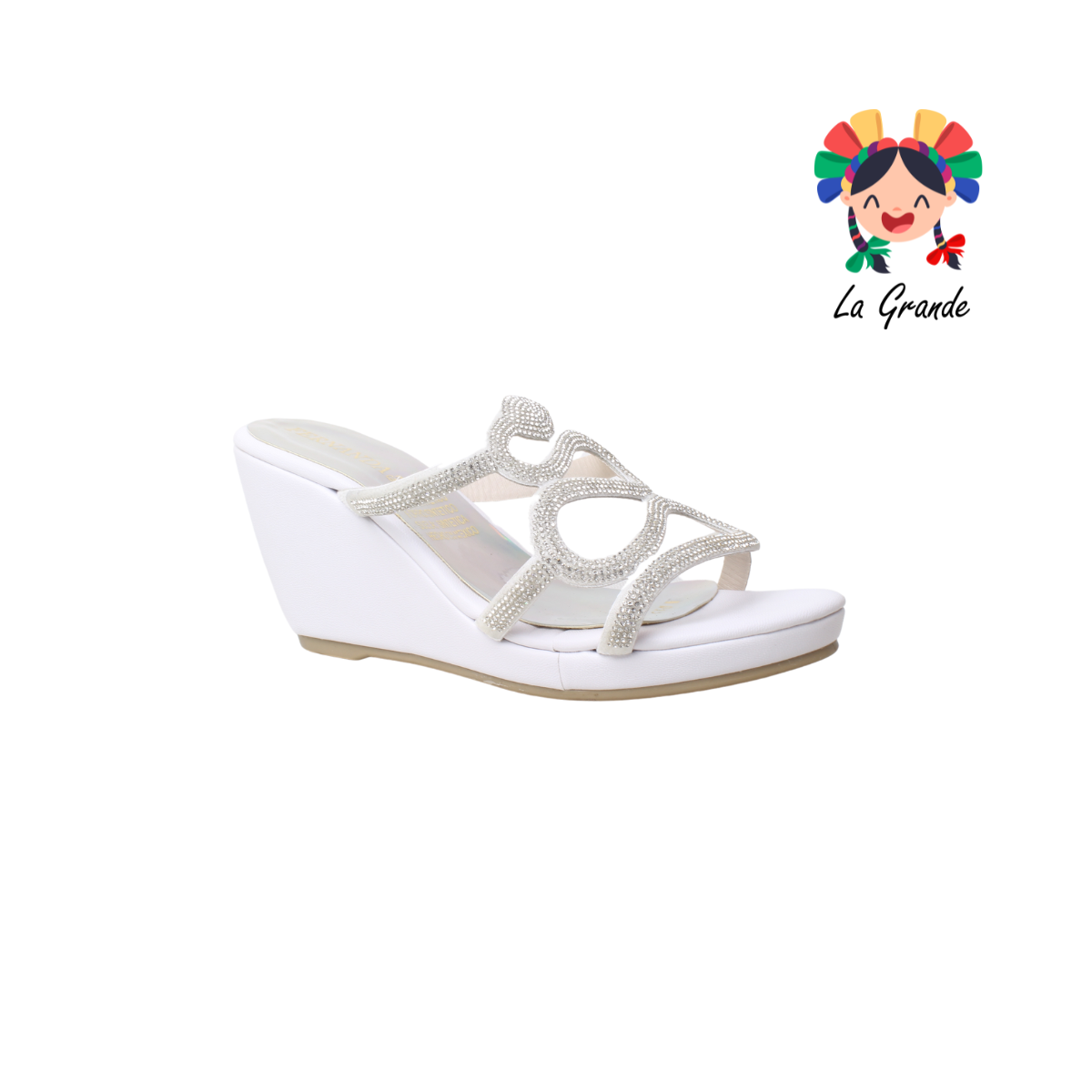 015 FERNANDA Blanco Plata Sandalia de Plataforma con Brillos para Dama