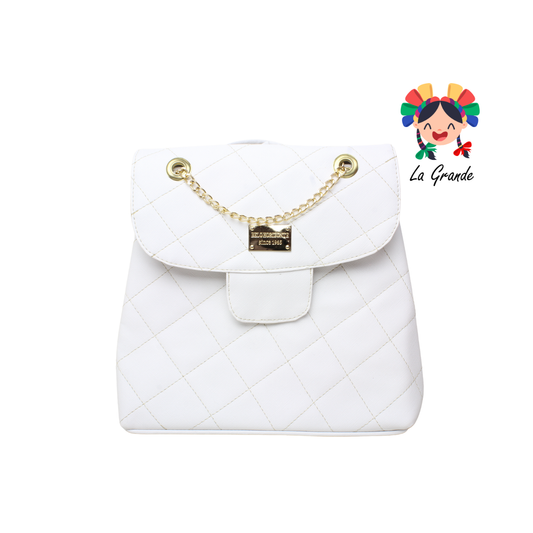 017 Mochila Blanco Cadena Casual con Flores para Dama