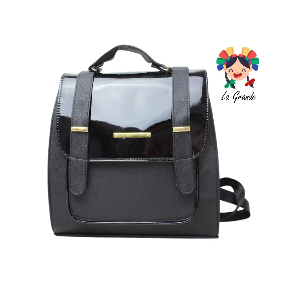 017 Mochila Negro Charol Casual para Dama