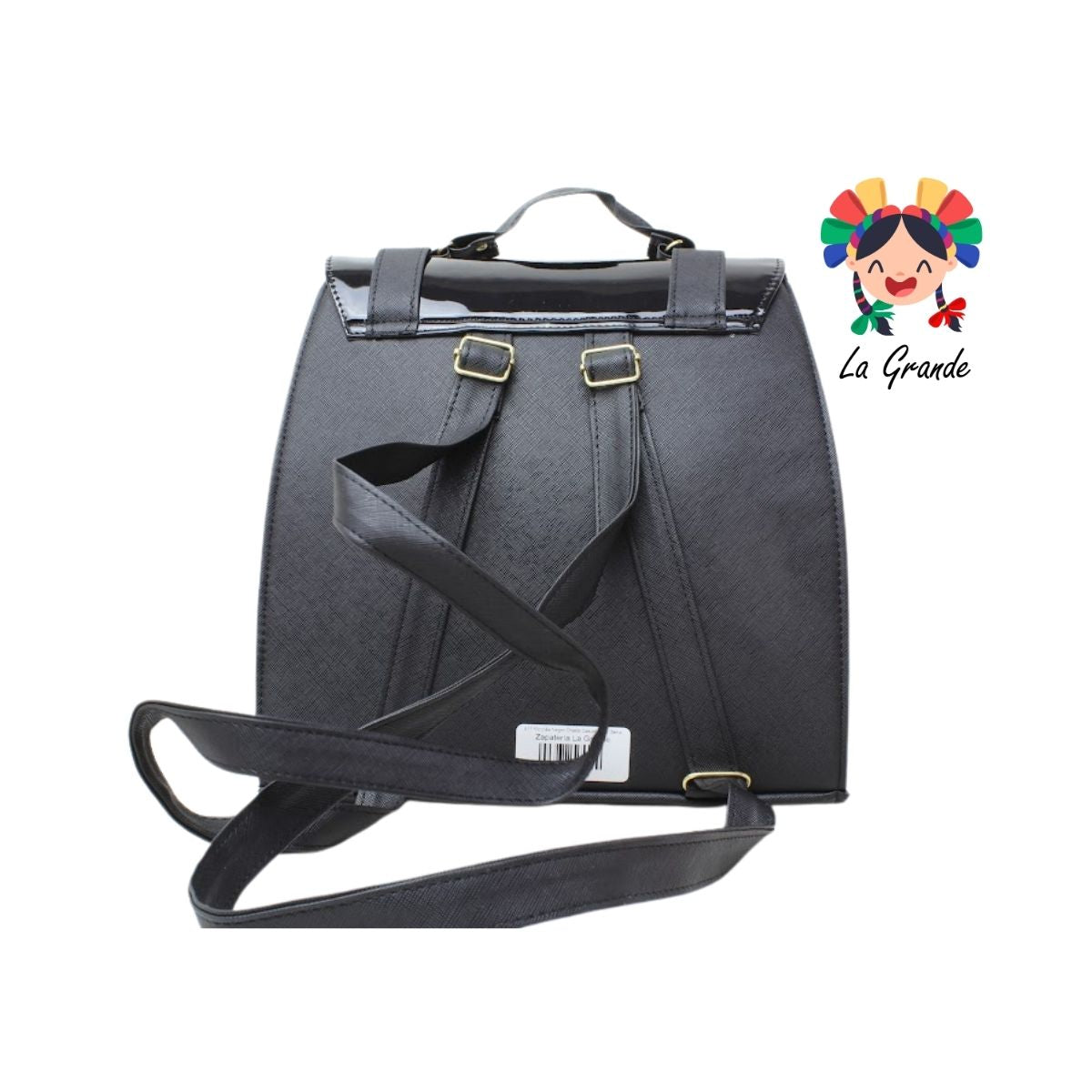 017 Mochila Negro Charol Casual para Dama