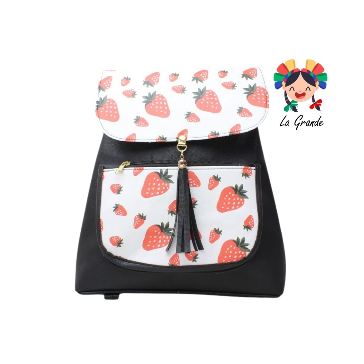 017 Mochila Negro Fresa Casual para Dama