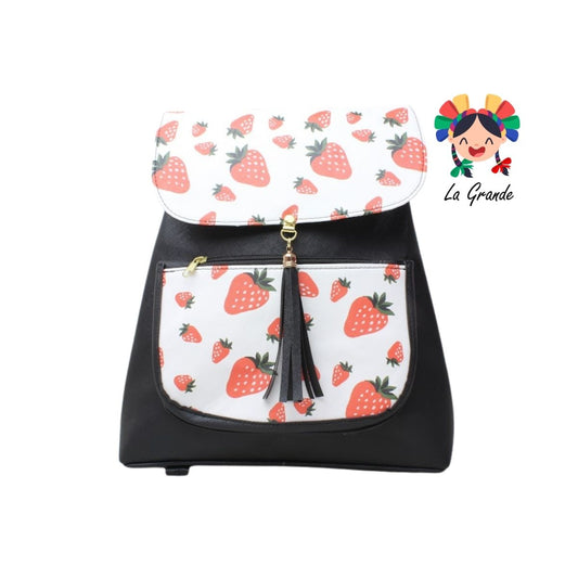 017 Mochila Negro Fresa Casual para Dama