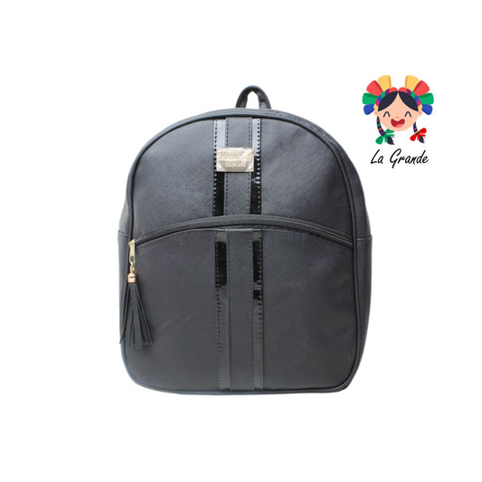 018 Mochila Negra Charol Casual para Dama