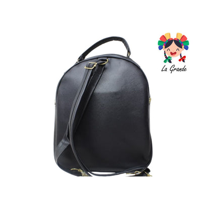018 Mochila Negra Tornasol Casual Grabada para Dama