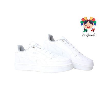020 SNIK Blanco Blanco Sintético Tenis Escolar para Dama y Joven