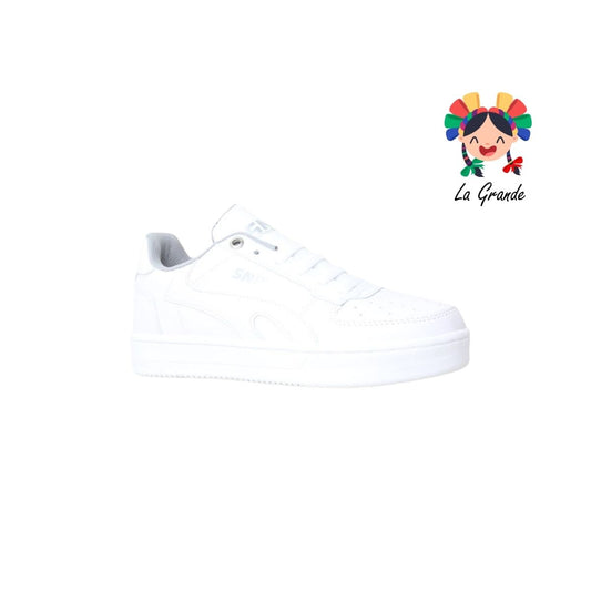 020 SNIK Blanco Blanco Sintético Tenis Escolar para Dama y Joven