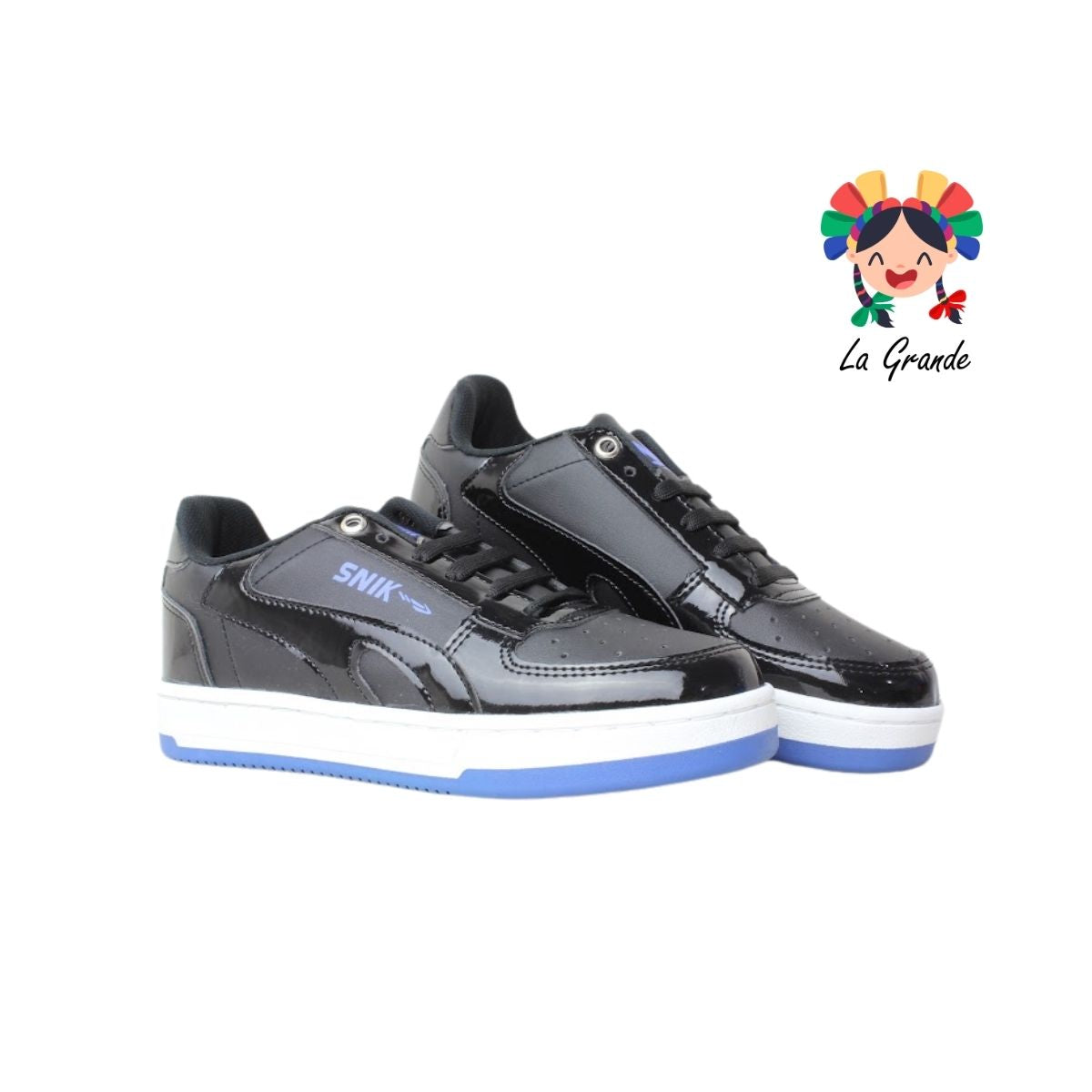 020 SNIK Negro Rey Charol Sintético Tenis Casual para Dama y Joven