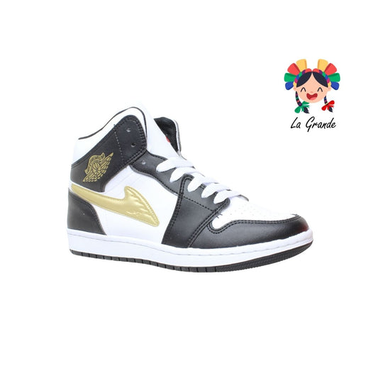 023 APT Bco Negro Oro  Piel Tenis tipo Bota Casual para Caballero