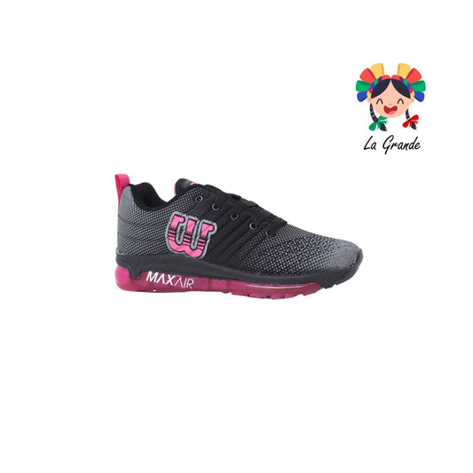 028 WISDOM Negro Fiusha Sint Textil Tenis Choclo Running para Dama