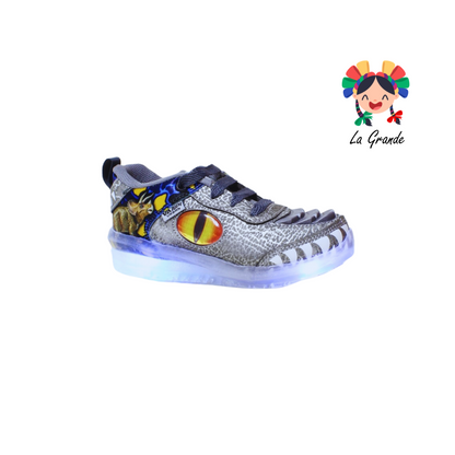 02 VANPI Gris Oxford Tenis Dinosaurio de Luces Led para Niño y Niña