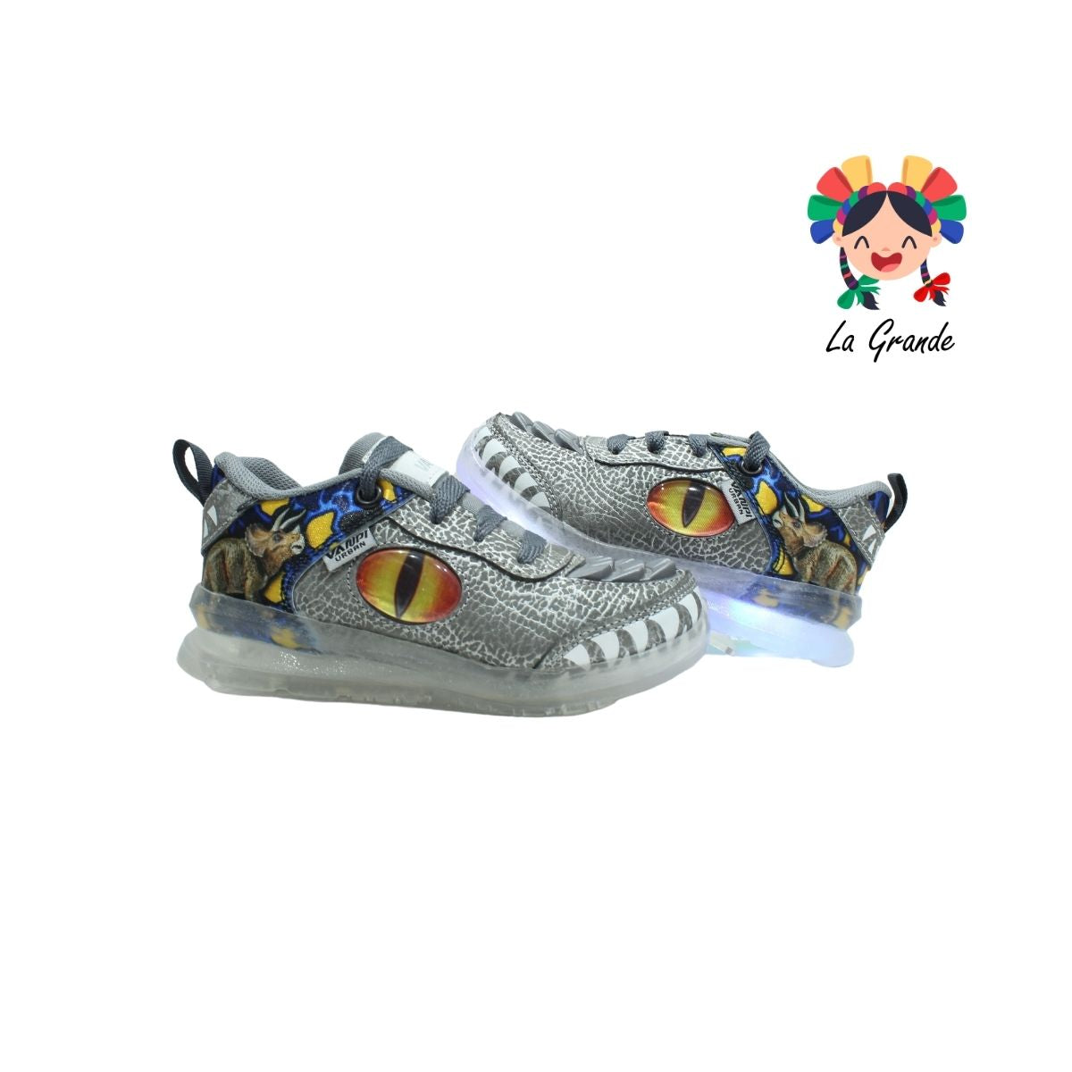 02 VANPI Gris Oxford Tenis Dinosaurio de Luces Led para Niño y Niña
