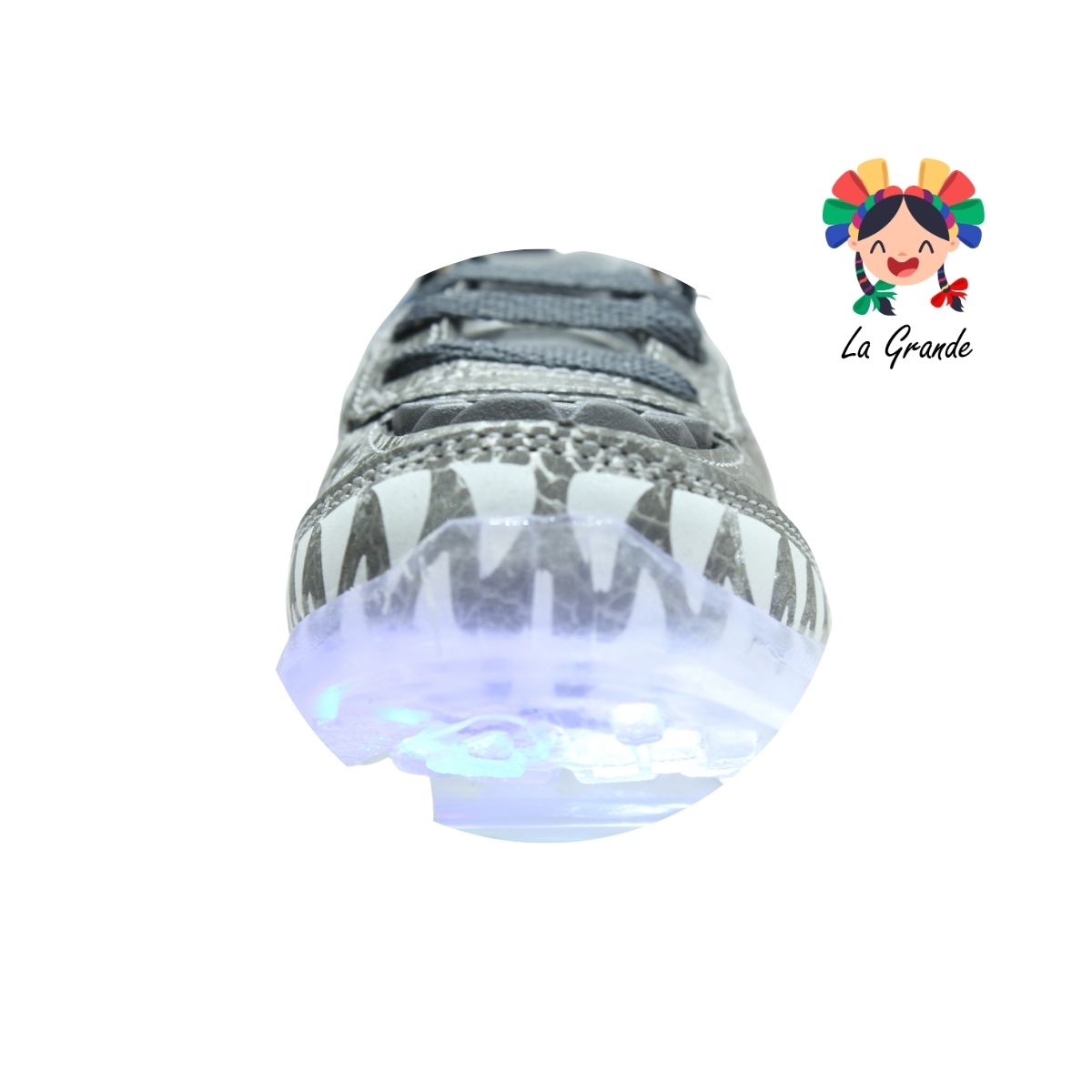 02 VANPI Gris Oxford Tenis Dinosaurio de Luces Led para Niño y Niña
