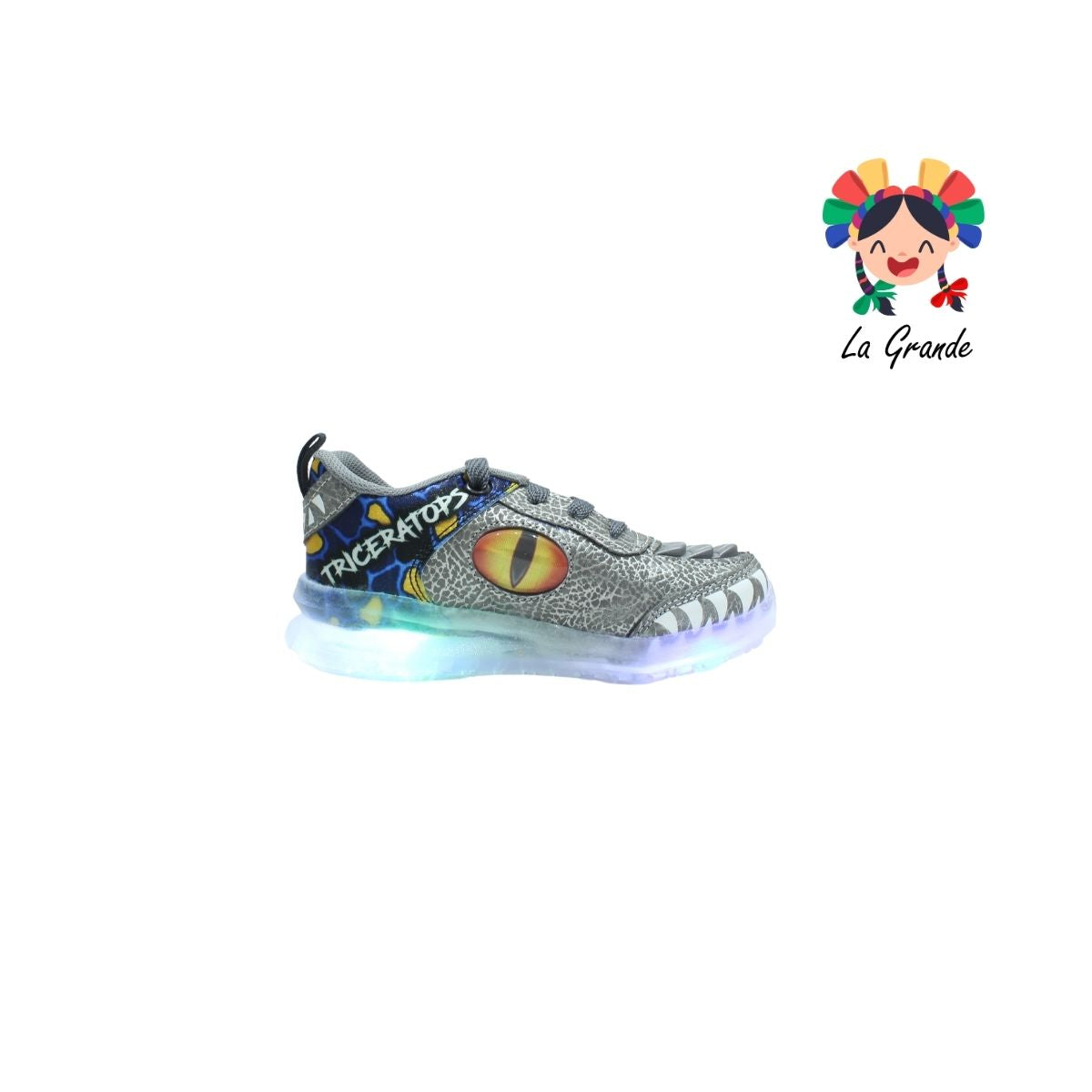 02 VANPI Gris Oxford Tenis Dinosaurio de Luces Led para Niño y Niña