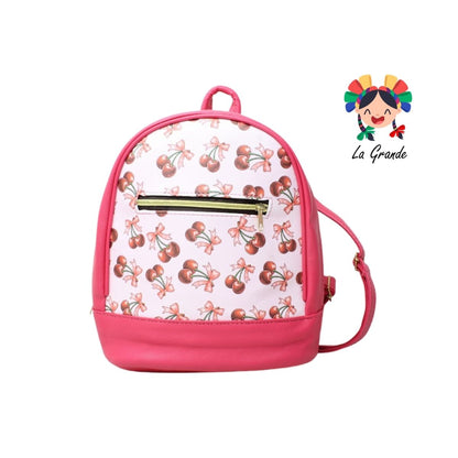 030 Mochila Rosa Cereza Redonda Pequeña Casual para Niña y Dama