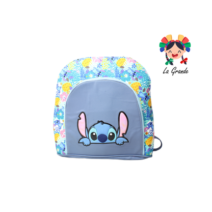 037 Mochila Doble Bolsa Azul Con Flores Stich Casual para Dama