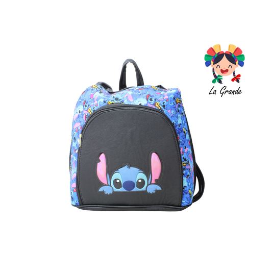 037 Mochila Doble Bolsa Negro Rey Stich Casual para Dama