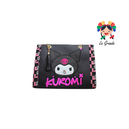 038 KURUM LUCCIANA Bolsa Cuadrada Negro Rosa Casual con Cadena para Dama