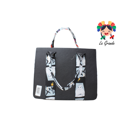 039 Bolsa Grande Negro Blanco Jak Tipo Cajita Casual para Dama