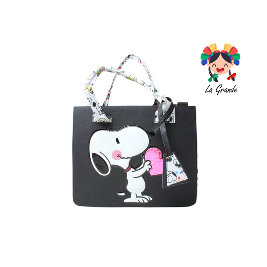 039 Bolsa Grande Negro Blanco Snoop Tipo Cajita Casual para Dama