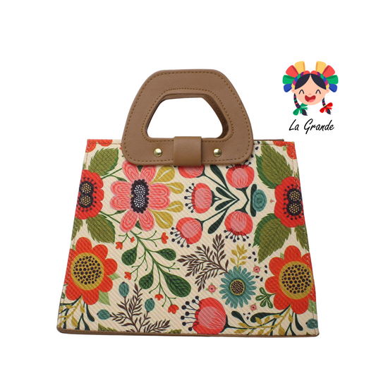 03 Bolsa Camel Café tipo Cajita Floral para Dama