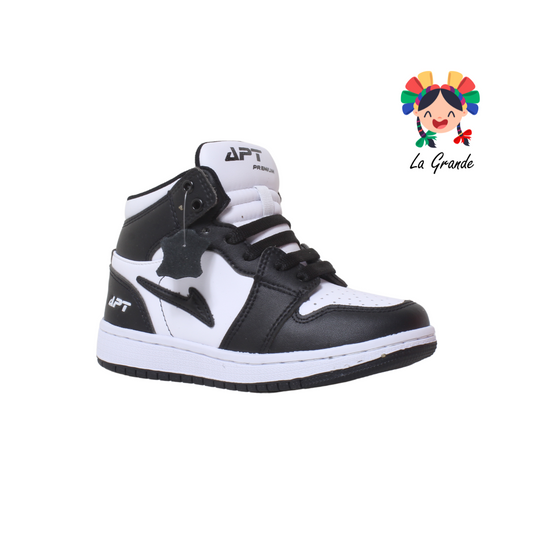 409 APT Negro Blanco Piel Tenis Casual para Niña y Niño