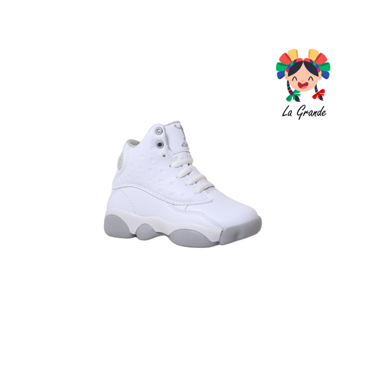 413 APT Blanco Plata Piel Tenis Escolar para Niña y Niño