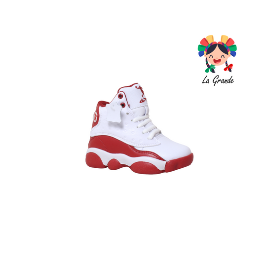 413 APT Blanco Rojo Piel Tenis Escolar para Niña y Niño