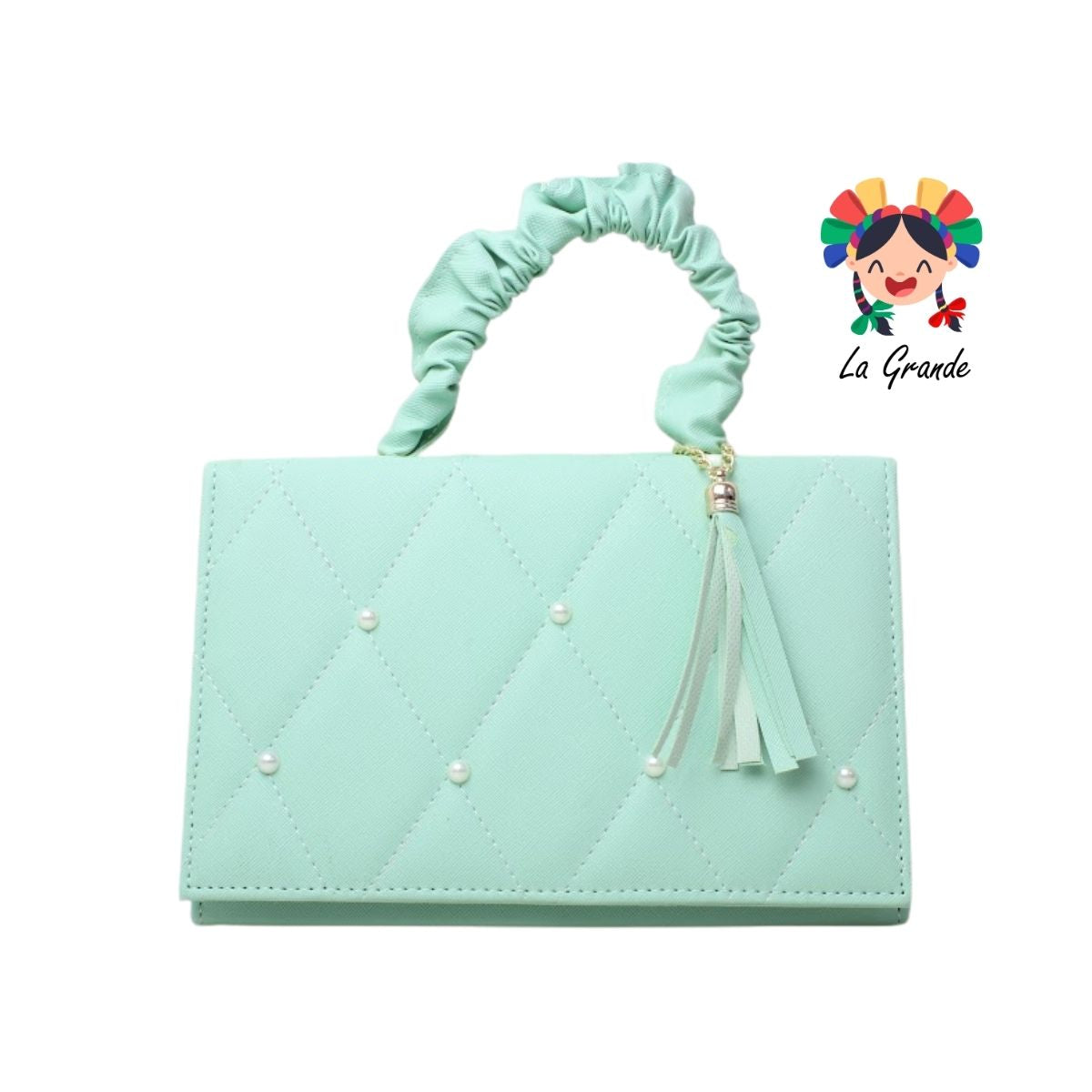 043 Bolsa Cajita Menta con Perlas Casual para Dama