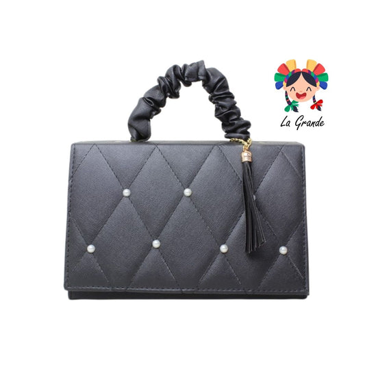 043 Bolsa Cajita Negro con Perlas Casual para Dama