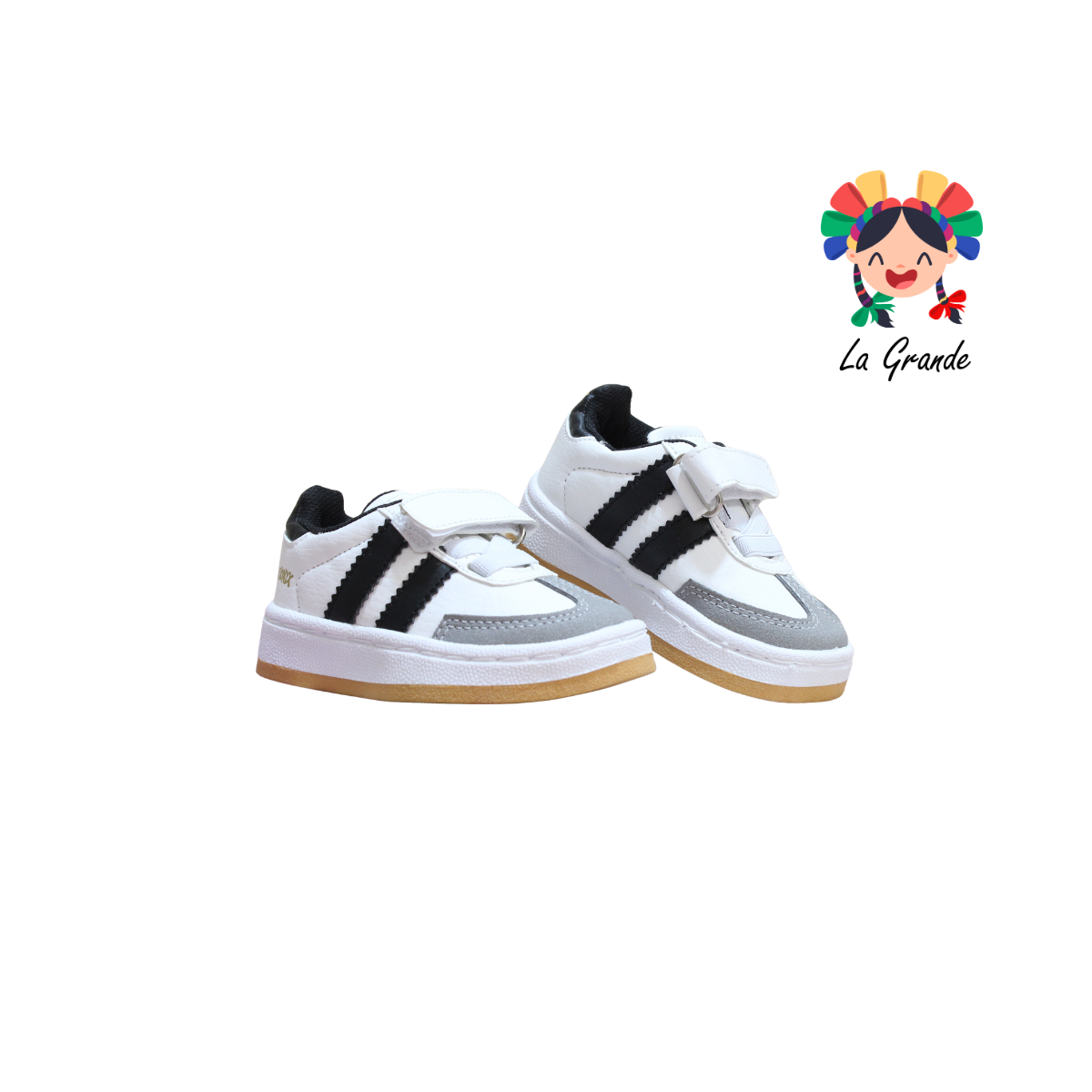 044 BARYONYX  Blanco Negro Sintético Tenis Casual para Niña y Niño