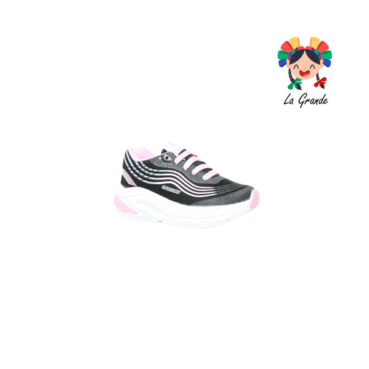 04 FOUR LINES Negro Rosa Textil Tenis Running para Bebé, Niña y Niño