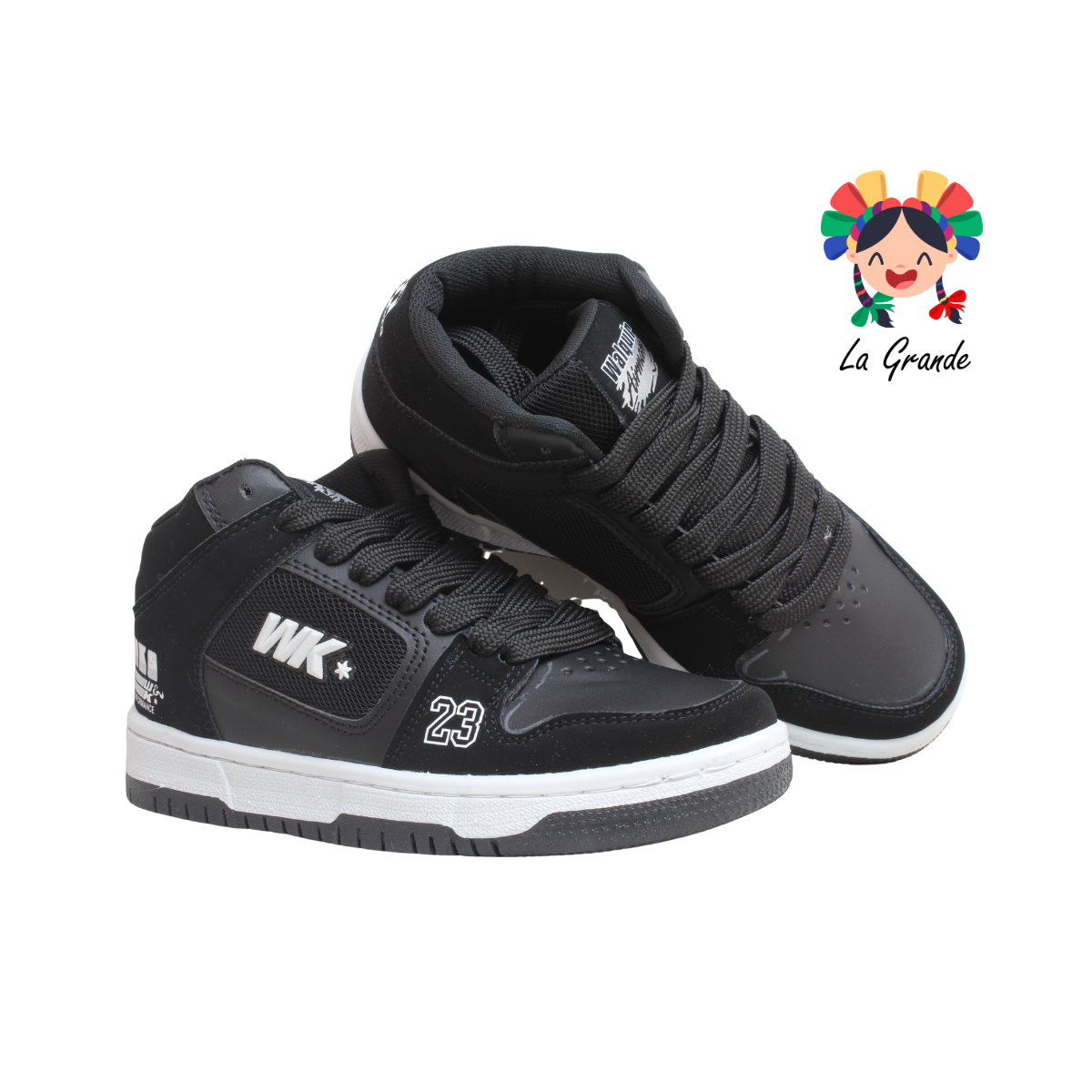 055 WALKQUIR Negro Blanco Tenis Casual para Niña,Niño, Dama, Joven y Caballero