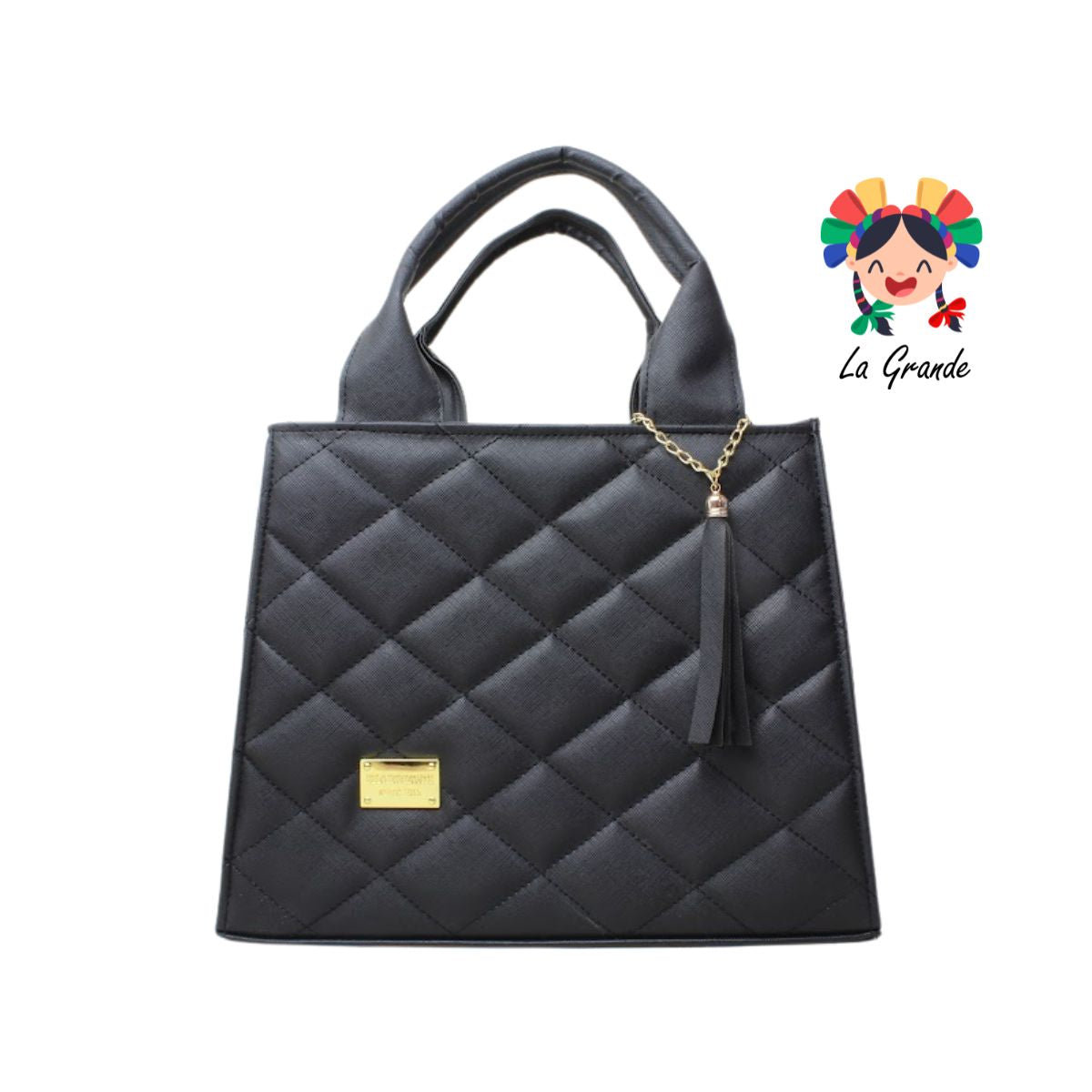 056 Bolsa Tipo Caja Negro Rombos Casual para Dama