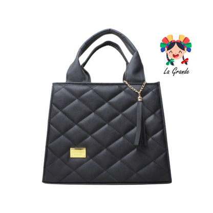 056 Bolsa Tipo Caja Negro Rombos Casual para Dama